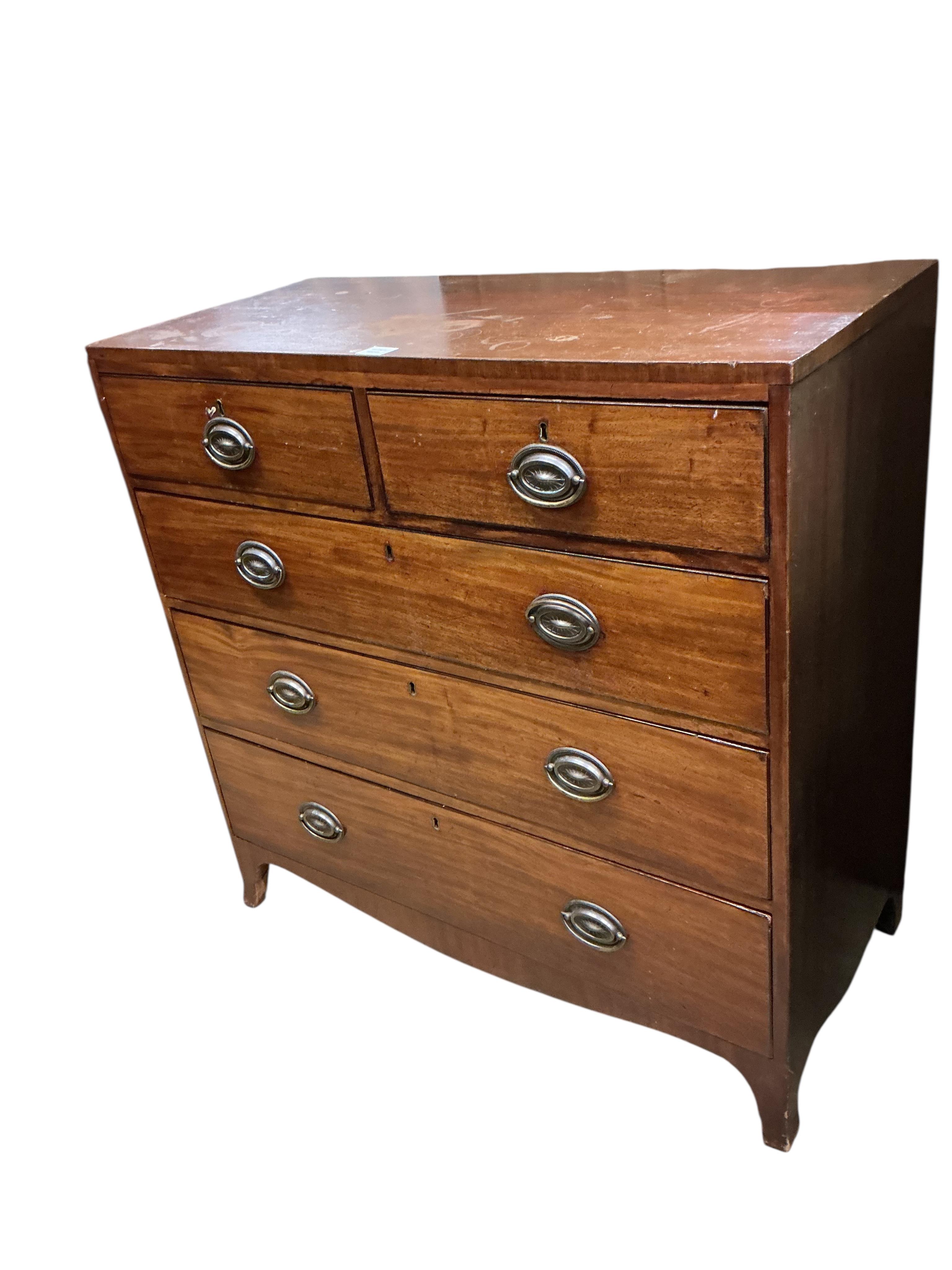 A Regency mahogany chest of two short and three long drawers, width 102cm, depth 47cm, height 101cm